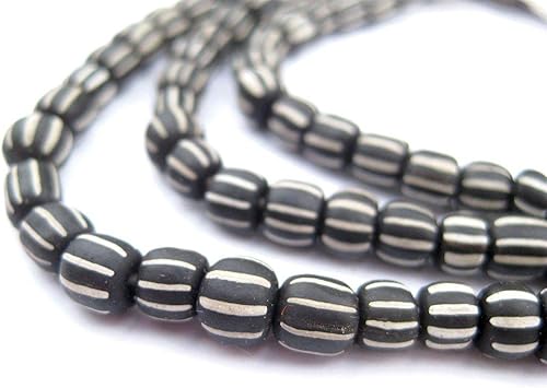 Java Gooseberry Beads - Cadena completa de cuentas de vidrio a rayas - El pecho de cuentas (negro, 0.157in)