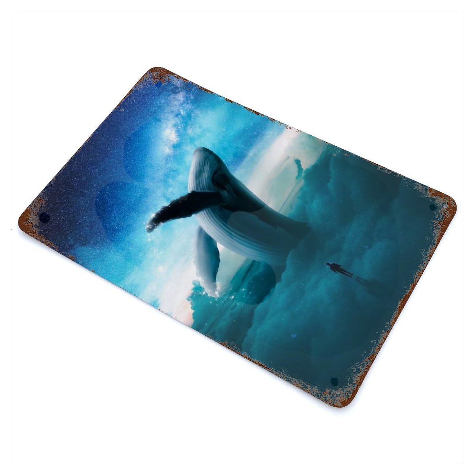 Big Whale Rust Effect Tin Sign 11.8"x7.9", Ideal for Shed, Workshop And Garage Wall Decor