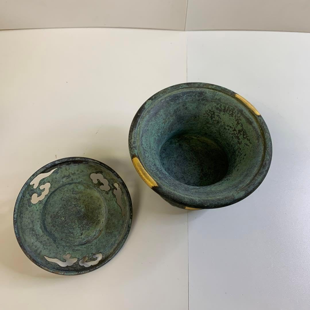 平安 秦蔵六造 塗金銅香炉 瑞雲 四世 秦蔵六 塗金銅香炉 共箱無し 平安 秦蔵六造 塗金銅香炉 瑞雲 骨董