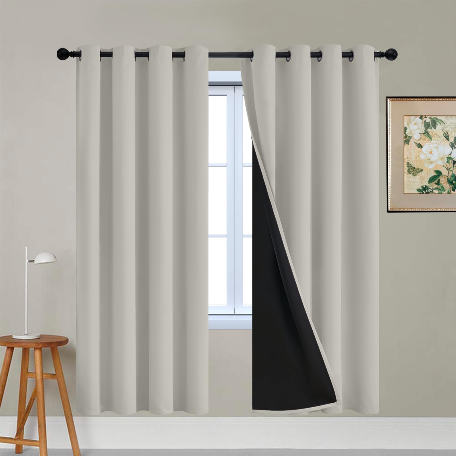 Yakamok Cream Beige 100% Blackout Curtains, Thermal Insulated Total Blackout Drapes for Bedroom, Heat Blocking Window Curtains for Living Room(52Wx72L, 2 Panels) — image 1