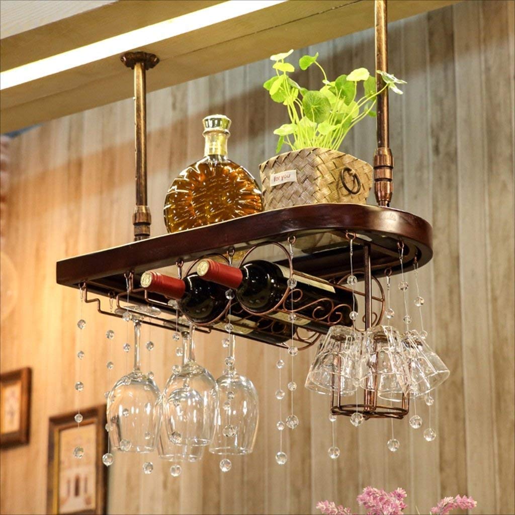 Balda para botellas de vino y copas de bar restaurante en hierro y madera