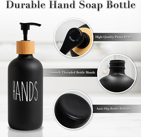 2Pcs 500ml Black Soap Dispenser with Tray, Refillable Pump Bottle