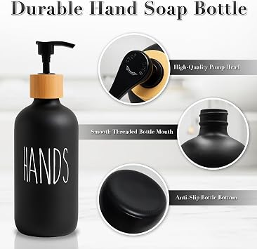 2Pcs 500ml Black Soap Dispenser with Tray, Refillable Pump Bottle