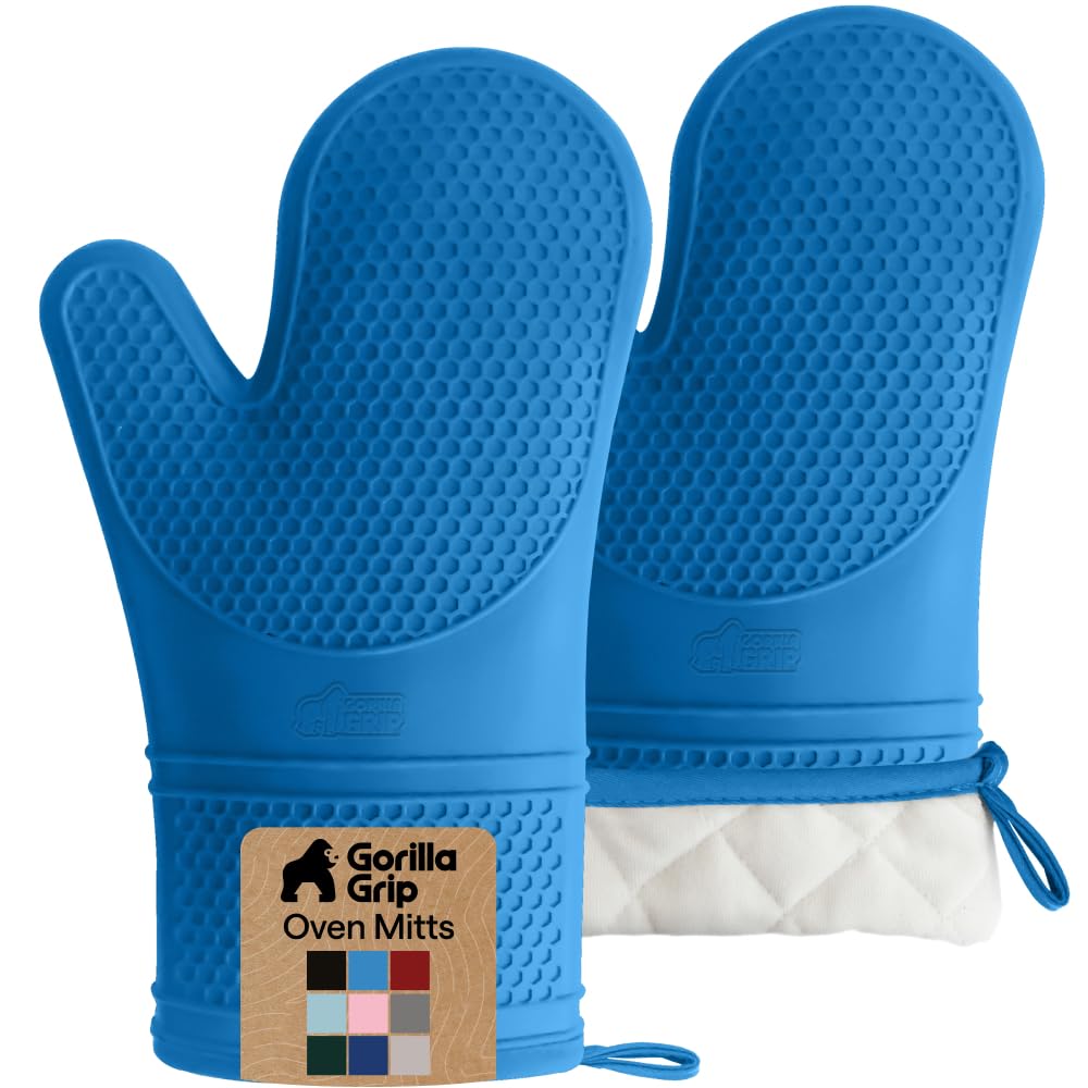 GORILLA GRIP Silicone Oven Mitts, 550F Heat Resistant, 12.5x8.3, True Aqua