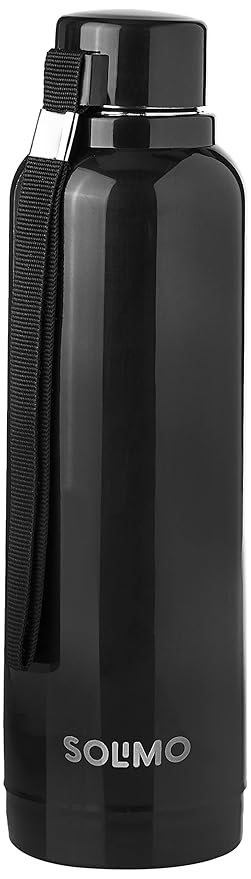 Amazon Brand – Solimo Stainless Steel Water Bottle with Inner Steel & Outer Plastic, PU Insulation, 700 ml, Black at Rs. 419