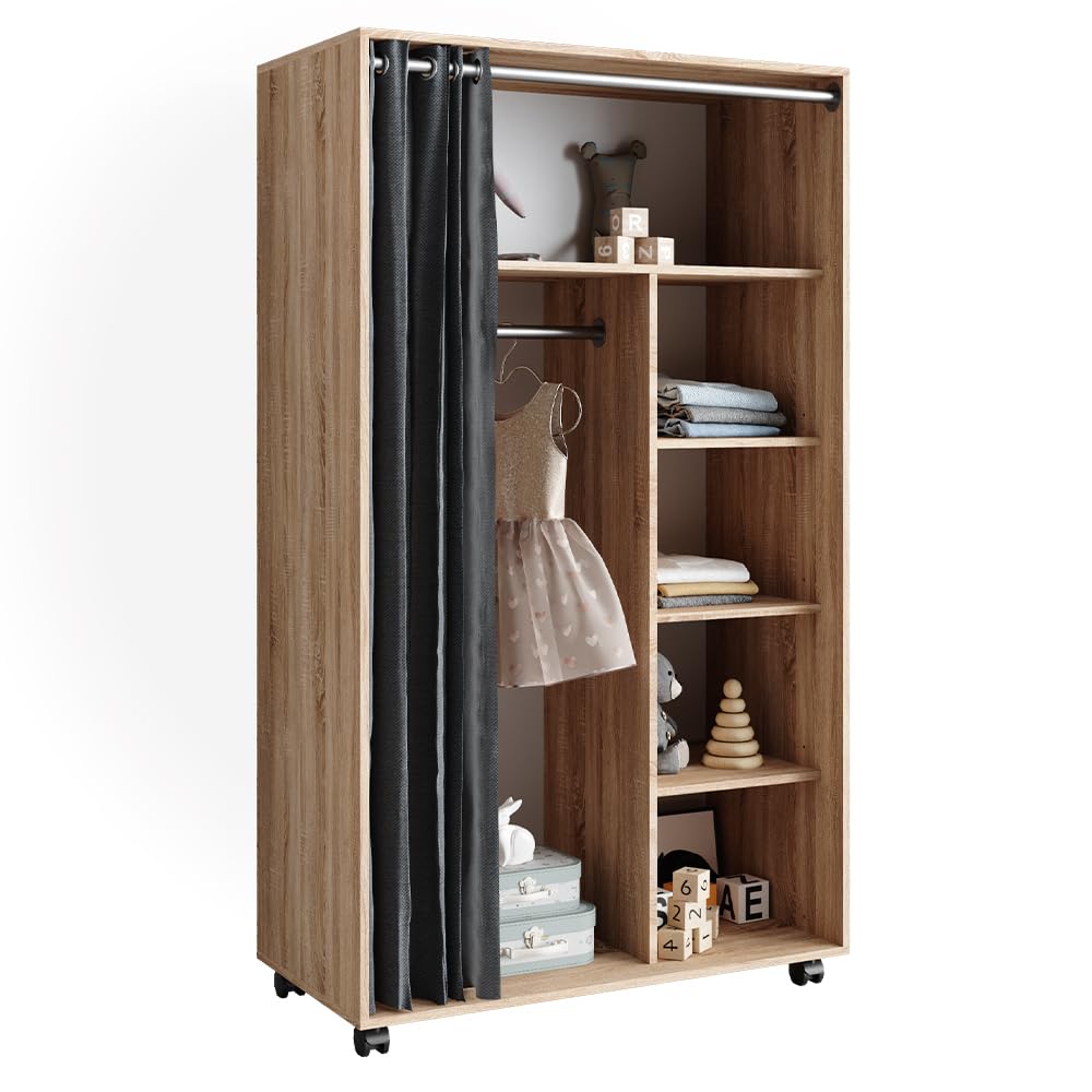 Vicco Armoire Doros, Sonoma, 100x168cm Ouvert, avec roulettes, pour Le Rangement Flexible de vêtements et Accessoires