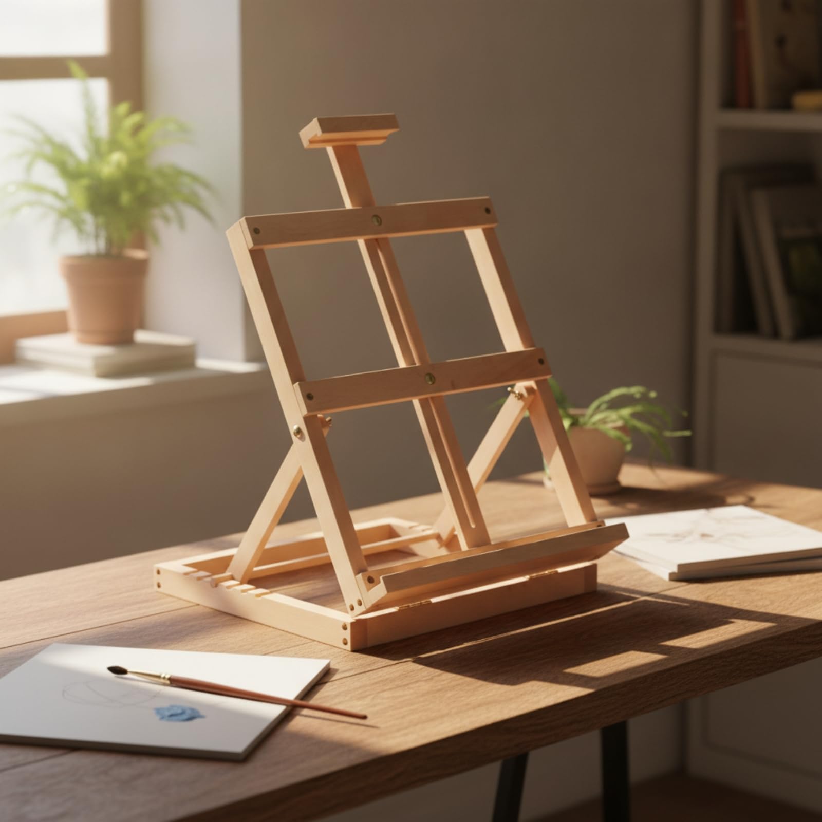 Caballete de Mesa Portátil Caballete Atril Soporte Exhibidor en Madera de Pino con Respaldo Regulable y Base Firme, 95, Caballete De Escritorio De Madera De Pino Modelo 95