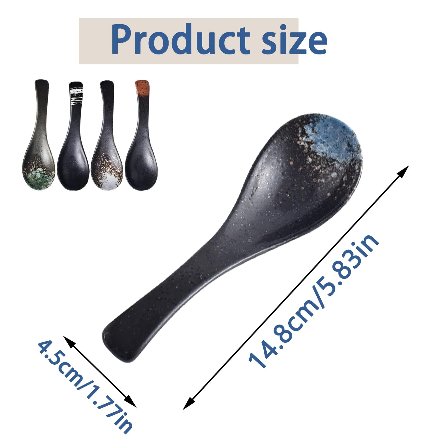 Set Di 5 Cucchiaio Cucchiaini In Ceramica, Cucchiai Da Minestra Cinesi Retrò, Cucchiai Da Ramen Asiatici, Cucchiai Da Zuppa Giapponesi, Creativo Stoviglie Cucina Per Wonton Pasta Caffè (Nero)