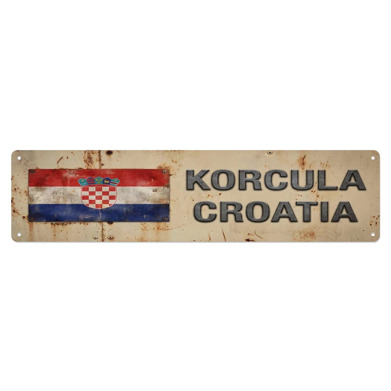 Vintage Korcula Croatia Flag Decor Rustic Travel Metal Tin Sign