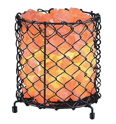 Hemingweigh Natural Hand Carved Crystal Salt Lamp with Salt Chips- Natural Himalayan Salt Crystals | Metal Cylinder Basket Lamp 17cm Electric Wire & Bulb