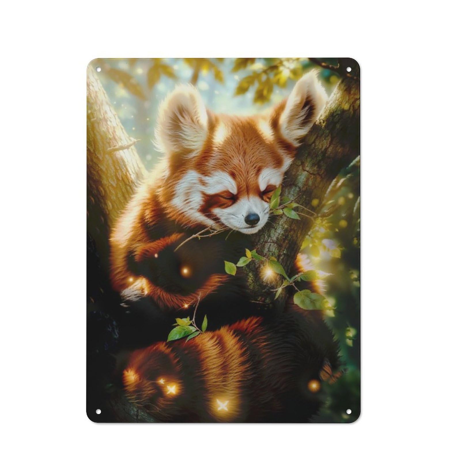 Junmoney Sleepy Red Panda 40X30cm Rustic Metal Sign With For Hobby Room Or Studio, Metal Sign Decor For Hobby Rooms And Studios