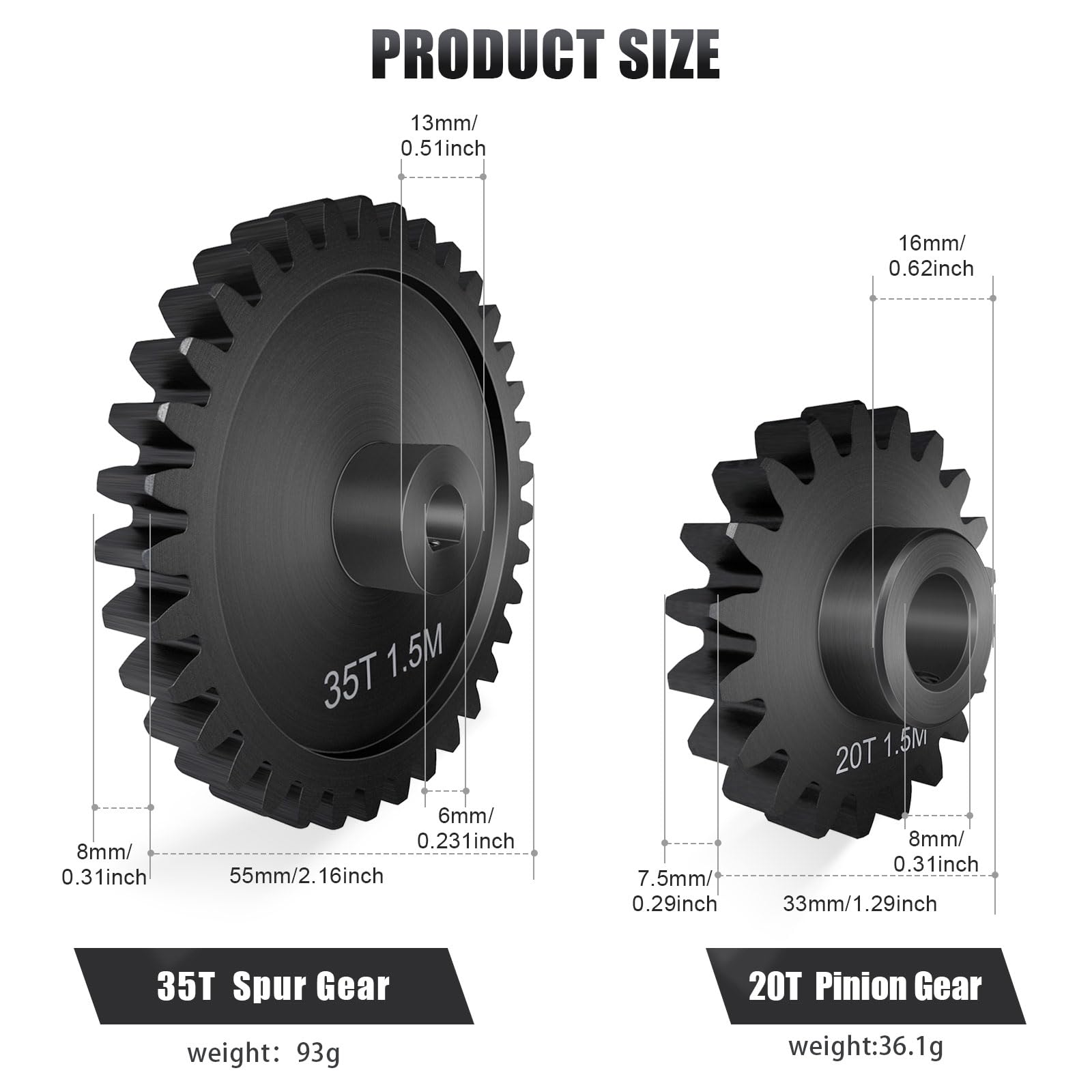Main Gear 35T M1.5 Shaft with Bearing 45# Steel D-Shaped Hole Spur Gear with 20T Pinon Gear for TRAXXAS-1/5 X-MAXX 6S/8S Monster Truck and 1/6 4WD XRT 8S-78086-4 - Image 2