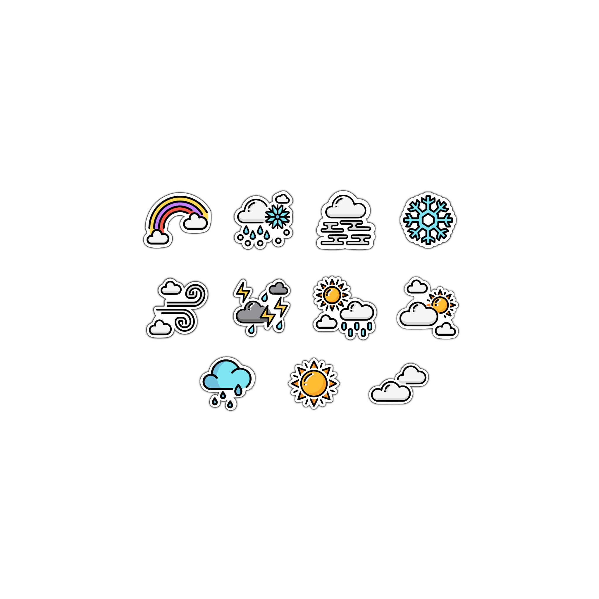 Die Cut Weather Icon Planning Stickers, 2 Sheets, 224 Total Stickers, 0.5