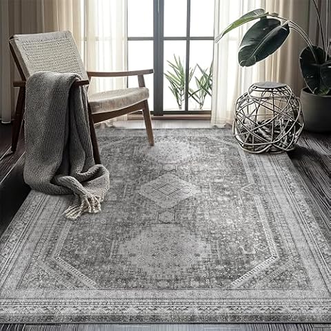 GENIMO Area Rug 3x5 Machine Washable Hallway Runner Rug, Non-Slip Lightweight Vintage Rugs for Living Room, Entryway, Bedroom, Kitchen, Gray Cover