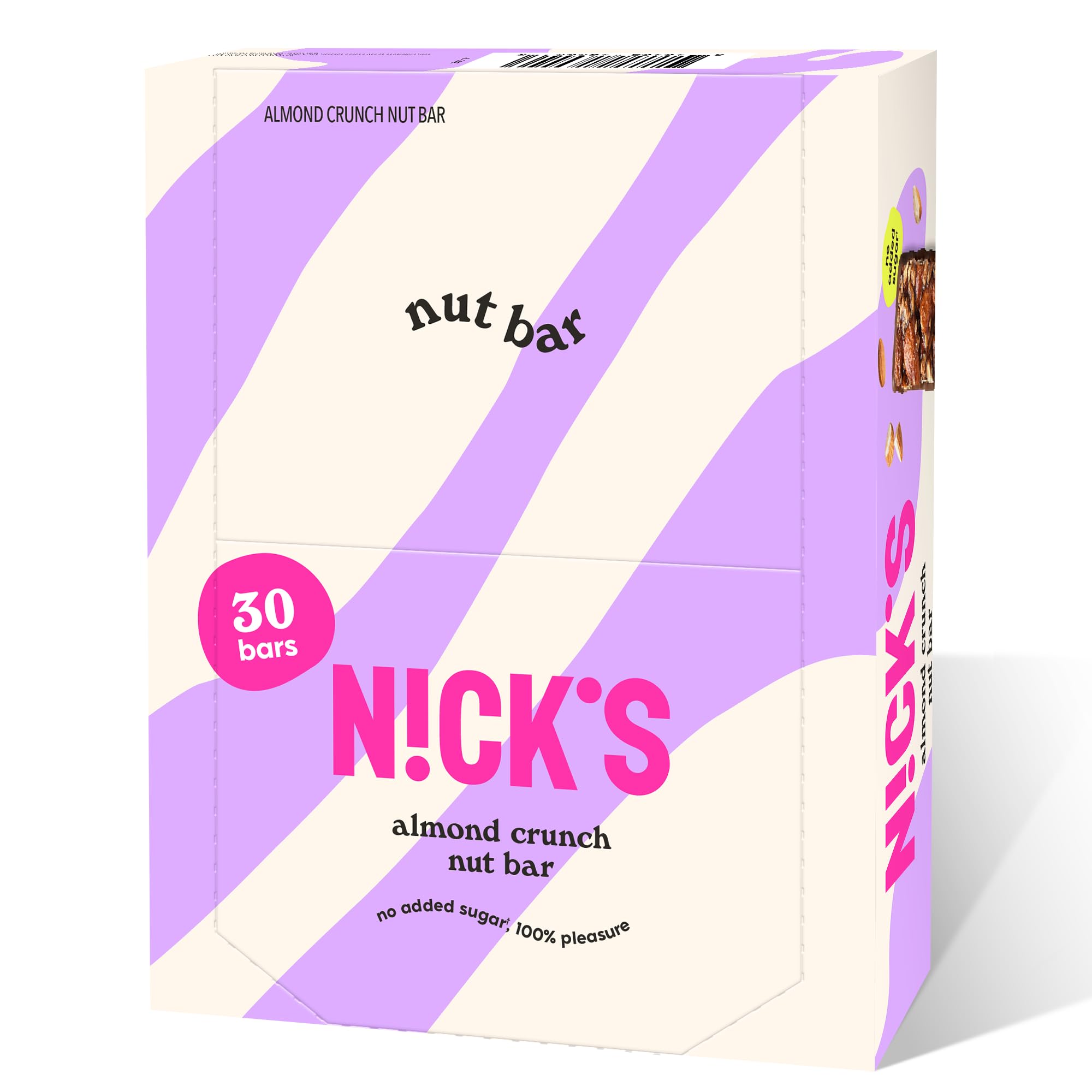 NICK'S Almond Chocolate Snack Bar, Keto Nut Snack for Sports, Hiking, Gaming, Outdoor Activities, 1G sugar, 3G net carbs, healthy snack, (pack of 30)