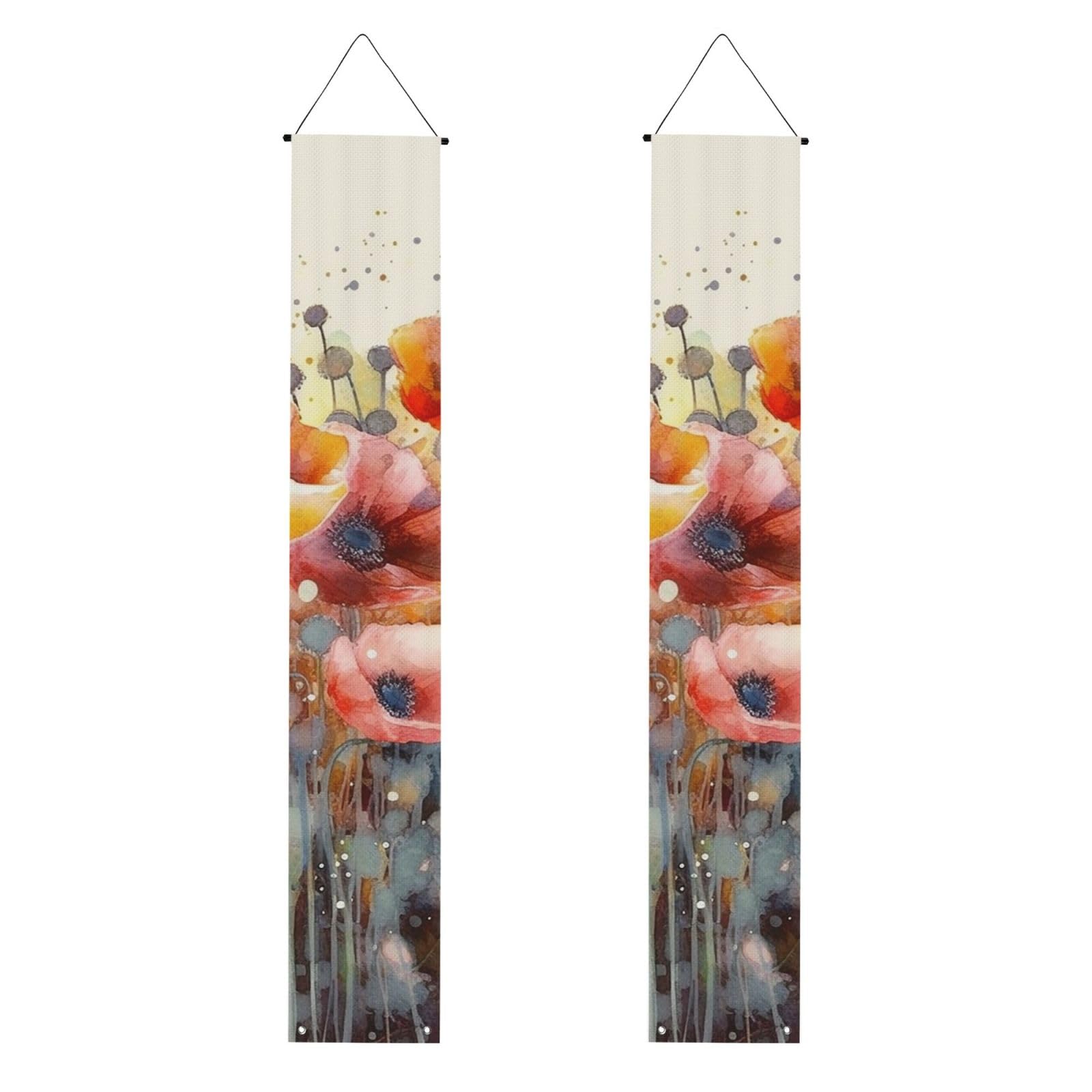 Watercolor Red Flowers Porch Banner 2PCS, Summer Hanging Flag Party Porch Sign Front Door Hanging Decorations for Indoor Outdoor Holiday Yard Decor Wall Backdrop 71 x 12 Inch
