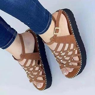 ZANHOG Zapatos de Mujer de Gran tamaño, Novedad de Verano 2022, Sandalias con Plataforma y Punta Abierta, Zapatos Romanos de Playa for Mujer Europea y (Color : marrón, Size : 35)