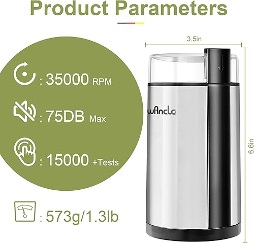 Miniatura 5 de Wancle - Molinillo de café eléctrico, molinillo de especias silencioso, molinillo de café de un solo toque para granos, especias y más, con cepillo