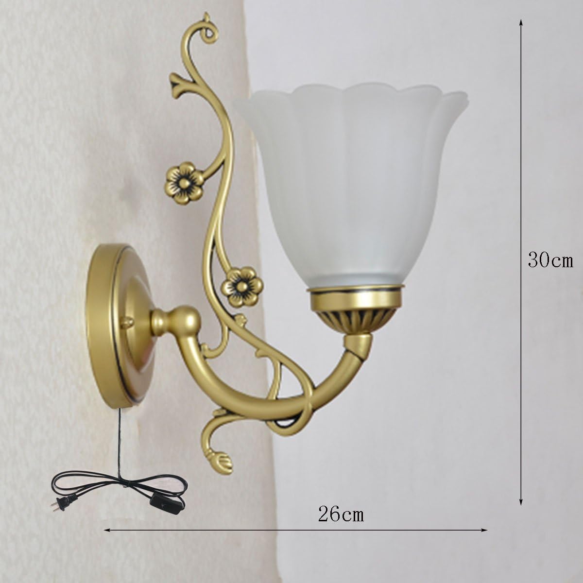 Retro Wall Light Wall Sconce Plug in E27 Retro Metal Living Room Bedroom Bedside Hotel White Matte Glass Shade Wall Lamp Wall Sconce (Color : Bronze)