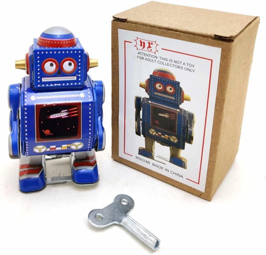 Charmgle Mini Retro Estaño Robot Modelo Máquina Wind-Up Caminar Juguete Adulto Colección Decoración del Hogar Azul