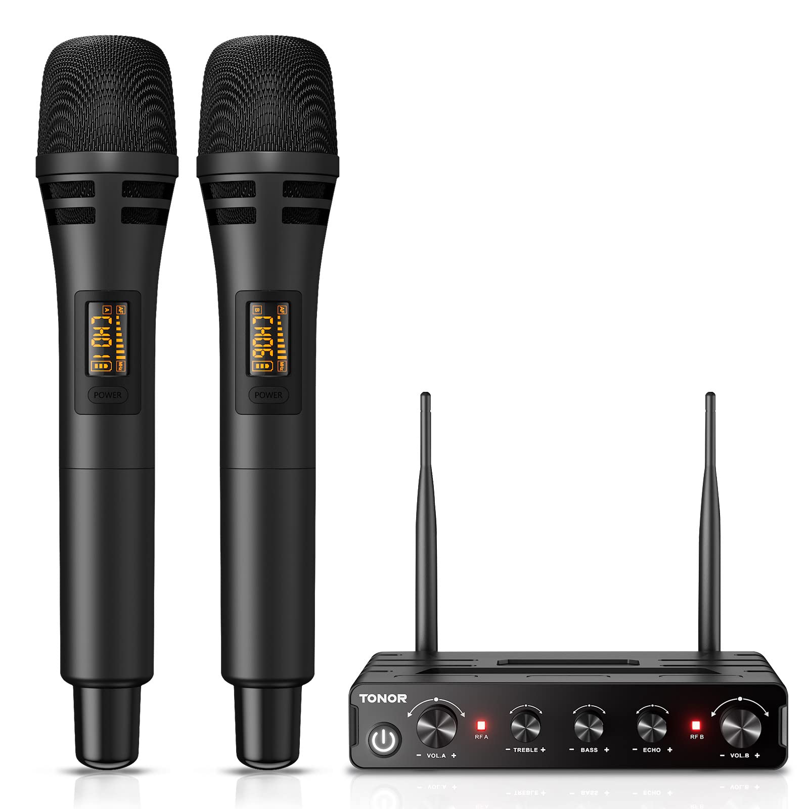 TONOR TW350 Wireless Microphones for Singing,UHF Handheld Dynamic Karaoke Mics& Receiver for Deveices with XLR&6.35mm Audio Interfaz, 200ft. for Wedding, DJ, Party, Church,Outdoor Events, Black