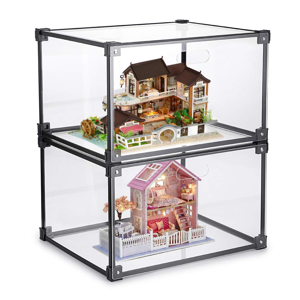JuxYes Stackable Aluminum Display Case Acrylic Clear Shoe Box Storage