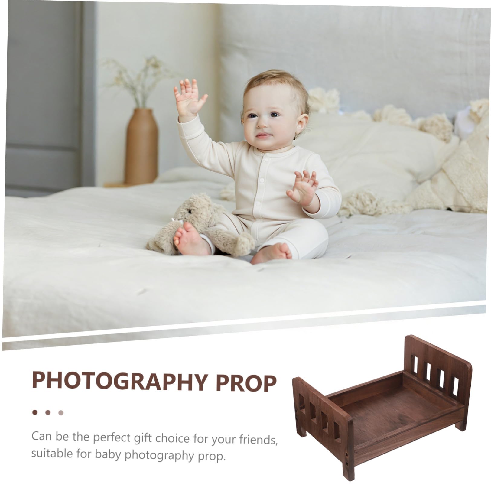 Homoyoyo Accesorio de Fotografía para Bebés Recién Nacidos Cama de Madera Diseño Vintage y Seguro para Sesión de Fotos en Forma de Cama Pequeña