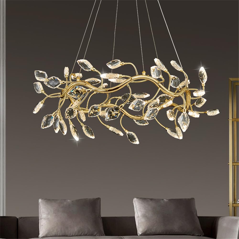 SXWNBIFH Modern Luxury Living Room Crystal Chandelier LED Fashion Creativity Restaurant Bedroom Villa Hotel Duplex Staircase Pendent Lamp (F D80CM)