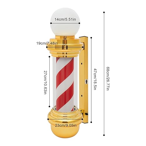 Miniatura 5 de DNYSYSJ Luz LED de poste de peluquería de 27 pulgadas, letrero abierto giratorio rojo dorado y blanco, IP54 impermeable, ahorra energía, montaje en