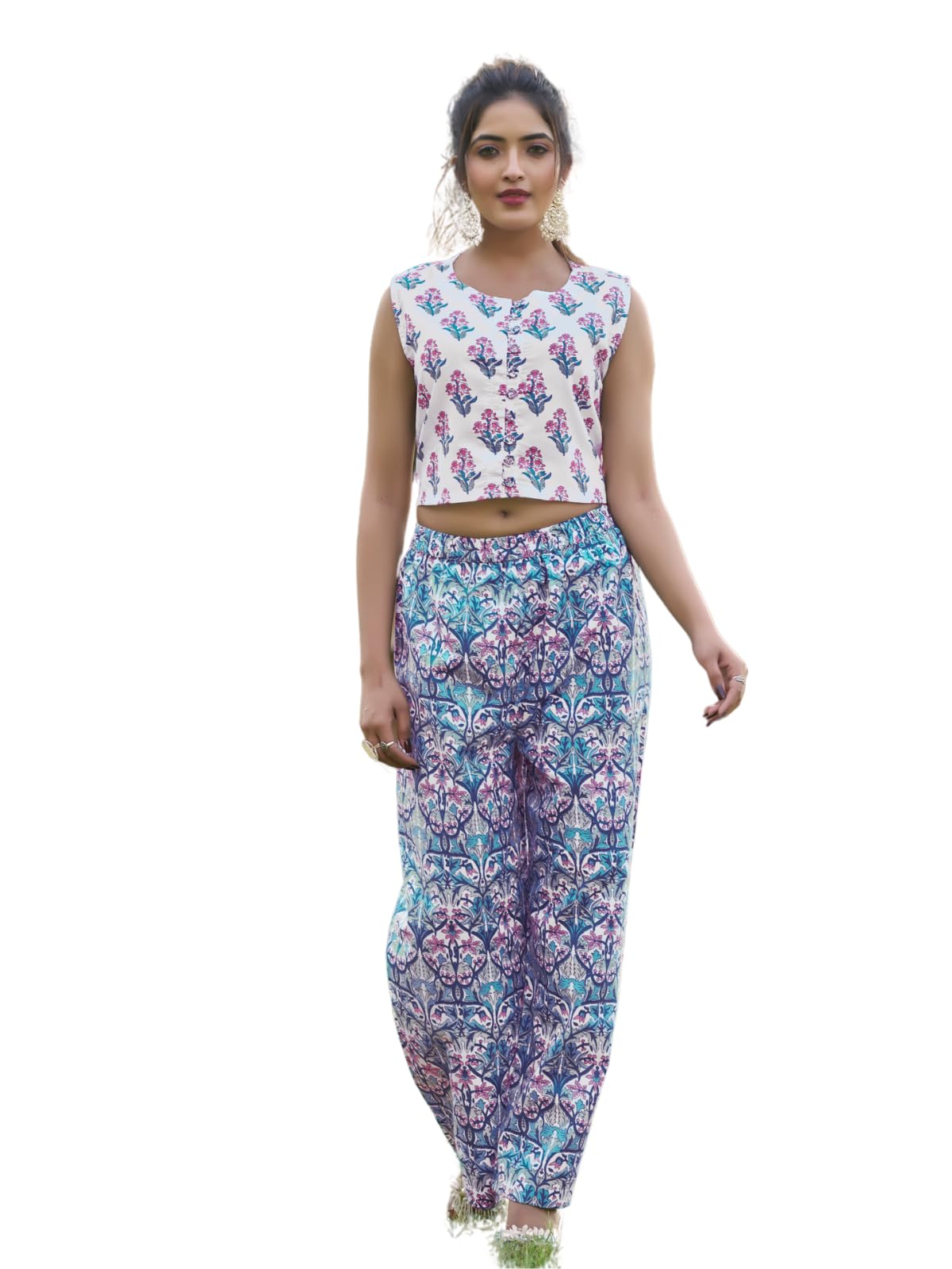 Leriya Fashion Women Rayon Floral Sleeveless Kurta Set (Xx-Large, White)
