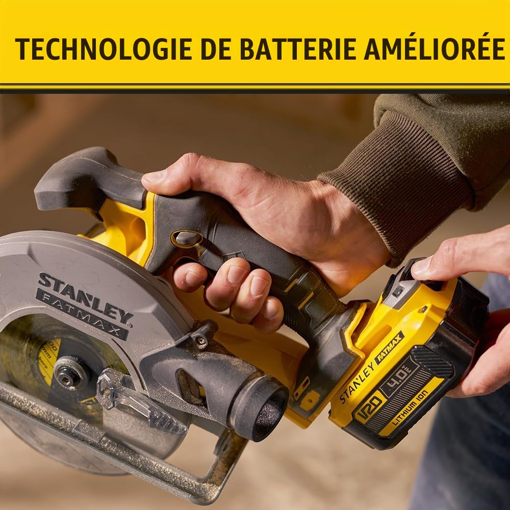 Stanley FATMAX Scie circulaire Sans Fil 18V Lithium Ion Moteur Brushless 165mm Vitesse 4000 trs/mn Coupes biaises jusqu'à 50° Sans Batterie Ni Chargeur Gamme FATMAX V20 SFMCS500B-XJ