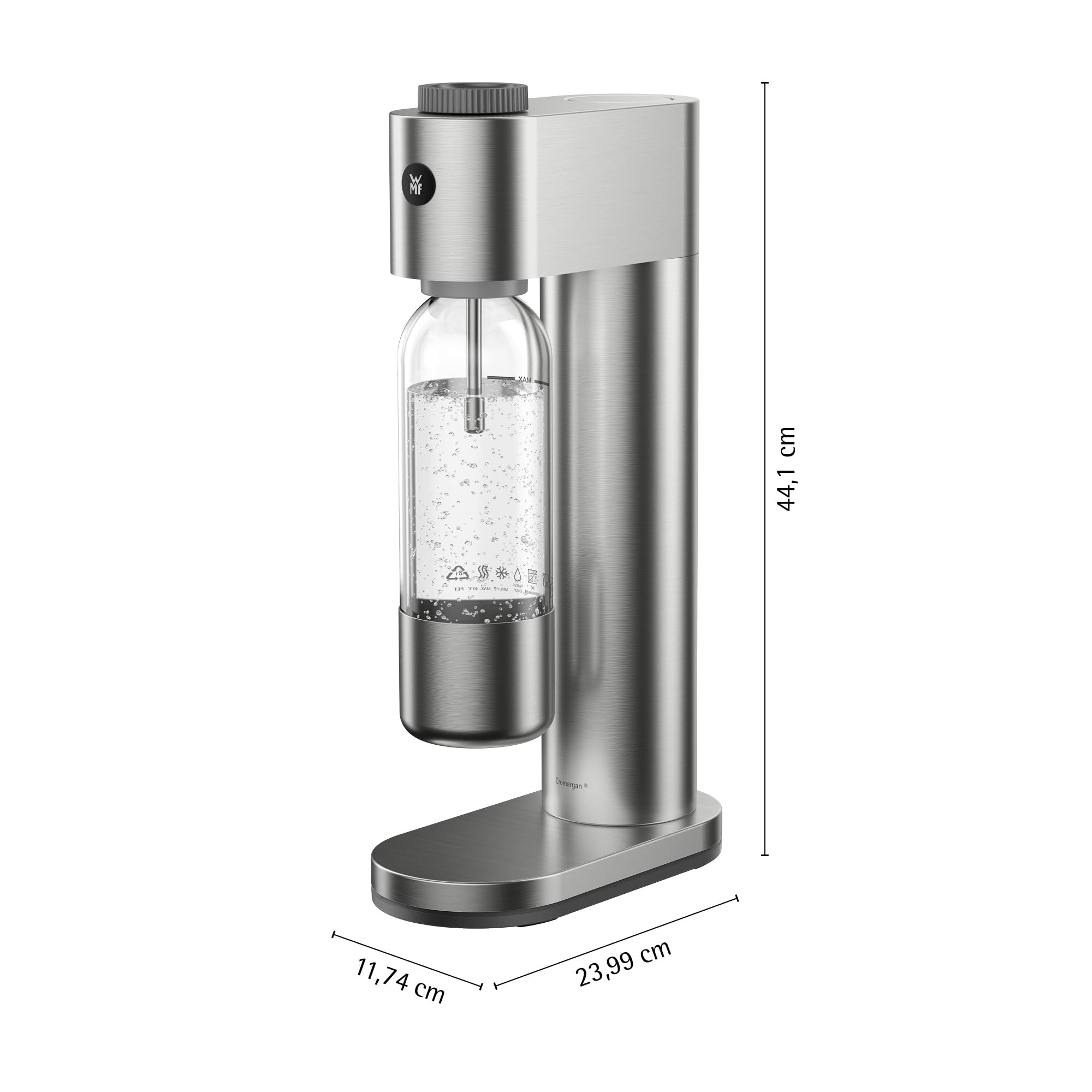 WMF Element One 0608116040 Machine à gazéifier 3 niveaux de gazéification entièrement automatique, peu encombrant, élégant, boîtier en acier inoxydable