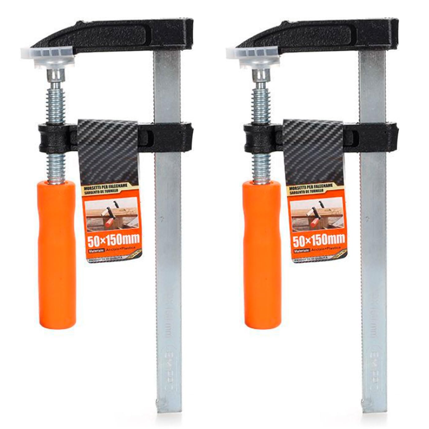 Tradineur Pack of 2 Metal Plastic Clamps DIY Tools for Holding Boards Cutting or Other Functions Accessories Woodworking - 50 x 150mm