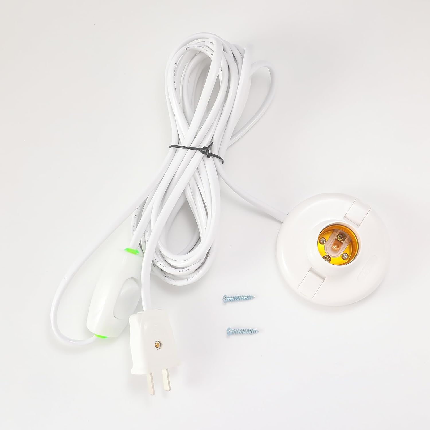 1pcs White Hanging Light Cord E27 Light Bulb Socket to 2-Prong with On/Off Switch (About 80mm Base & 26ft Wire)