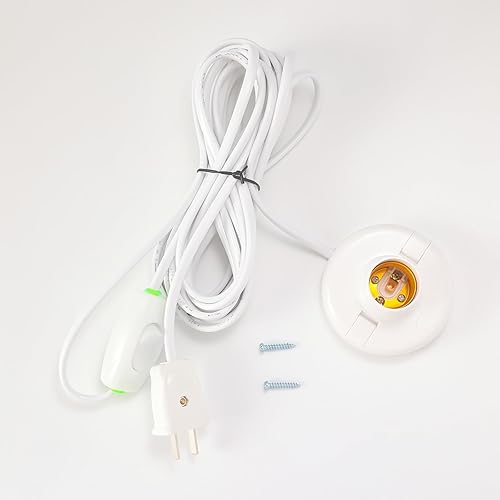 Miniatura 8 de 1 cable de luz colgante blanco E27 enchufe a 2 clavijas con interruptor de encendidoapagado (base de aproximadamente 3.150 in y cable de 26 pies)