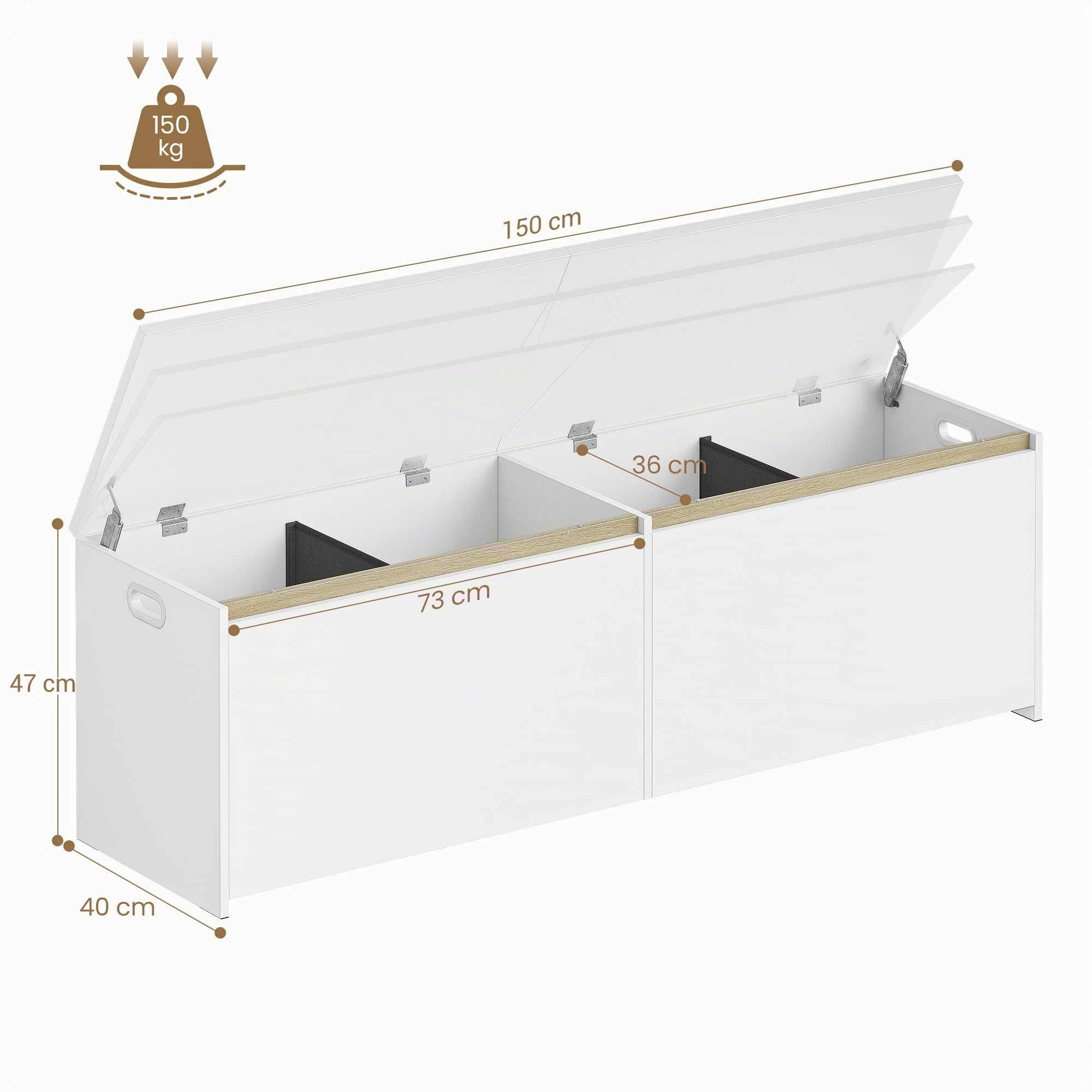 Hzuaneri 150cm Panca Contenitore, Cassapanca con doppia anta, Panca portaoggetti Salvaspazio, per Soggiorno, Ingresso e Camera da Letto, 40 x 150 x 47 cm, Bianco SB21503X