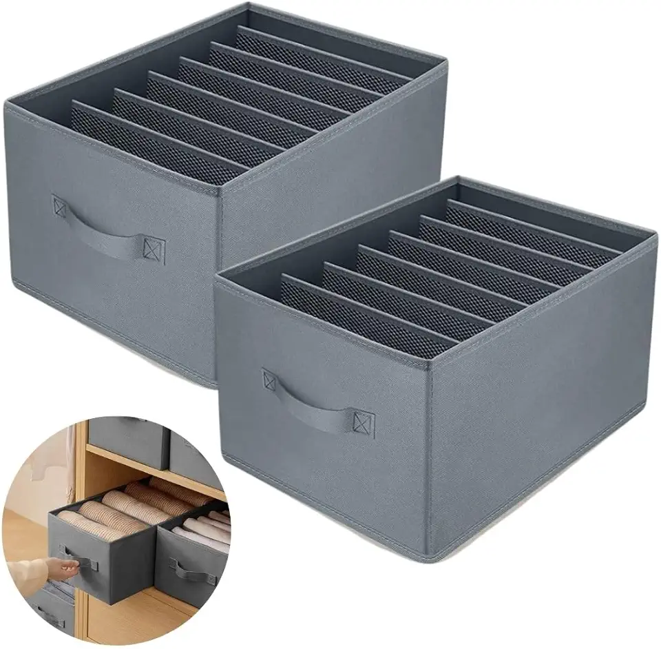 Kit C/2 Organizadores de Roupas C/7 Divisórias de Poliéster com Alças | Respirável, Dobrável, Lavável - Ideal para Guarda-Roupas, Closet, Gavetas | Marca Bigzu®