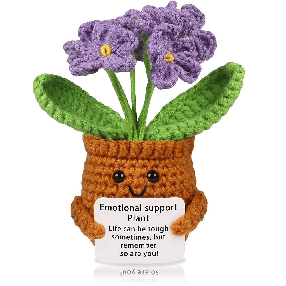 DOJASOHILMI Forget Me Not Gifts Handmade Crochet Flowers Portable Emotional Support Gift Pretty Crochet Flower Small Potted Home Office Decoration