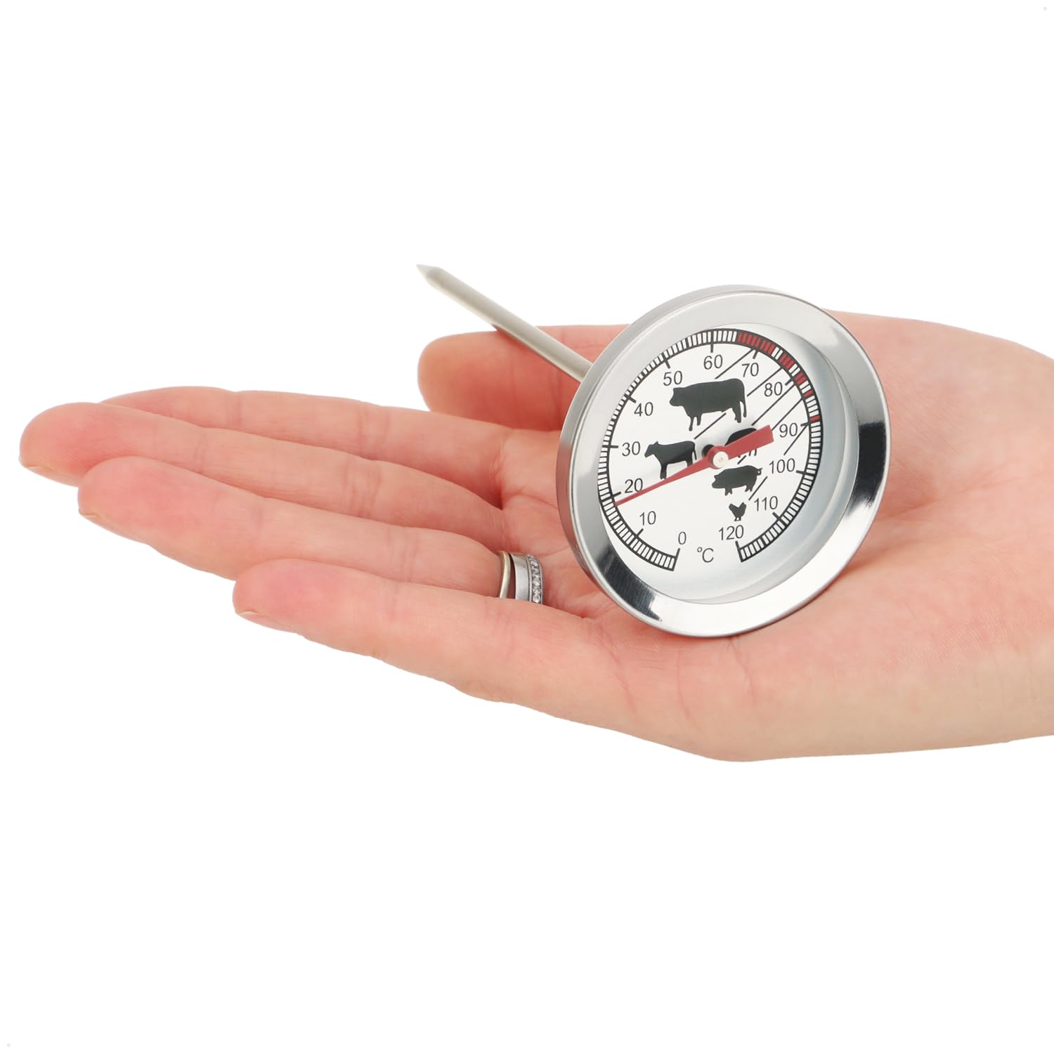 com-four® Termómetro para Asados de Acero Inoxidable - Termómetro Analógico de Carne hasta 120 °C - Termómetro de Parrilla - Aguja de Carne - 10 cm (001 pieza)