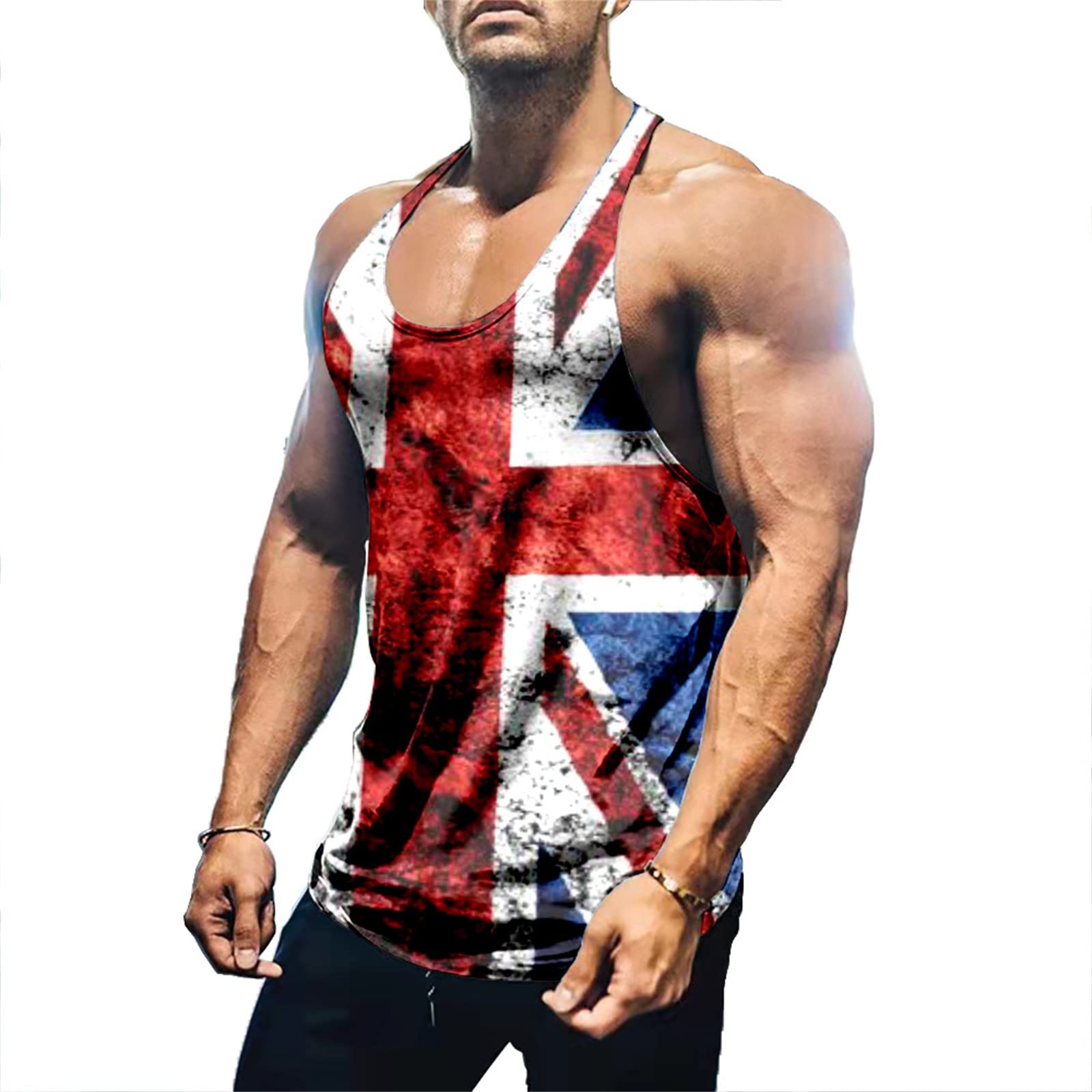 Hongwenstore Men's Union Jack Vintage British Flag Tank Top United Kingdom Flag Tank Tops