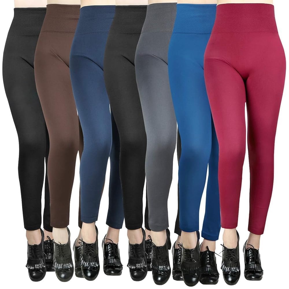 Moon Wood 7 Pack Women’s Fleece Lined Leggings High Waist Soft Stretchy Winter Warm Lounge Pajama Leggings