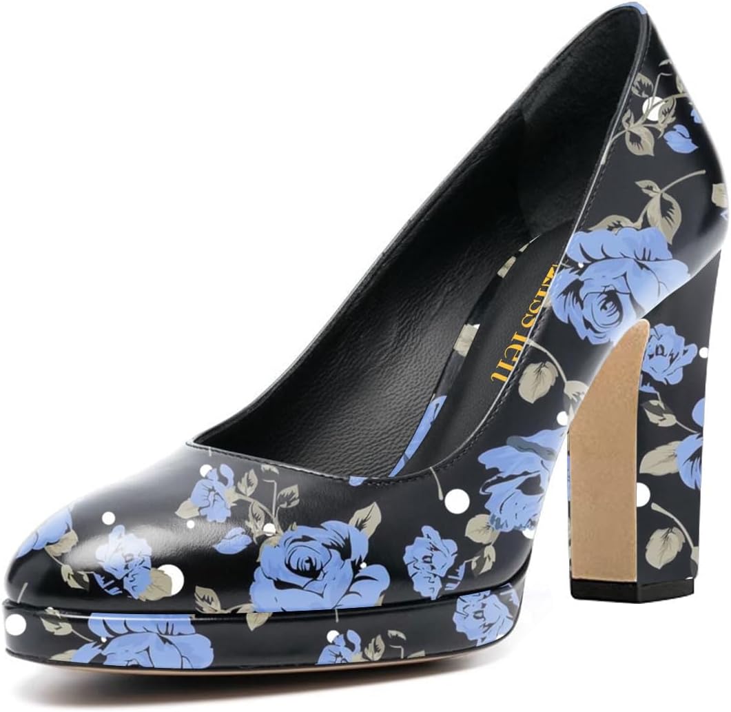 miss left Women Platform Closed Almond Toe Pumps Classic Slip On Block Chunky High Heels Versatile Formal Business Party Shoes Size 4-16 US