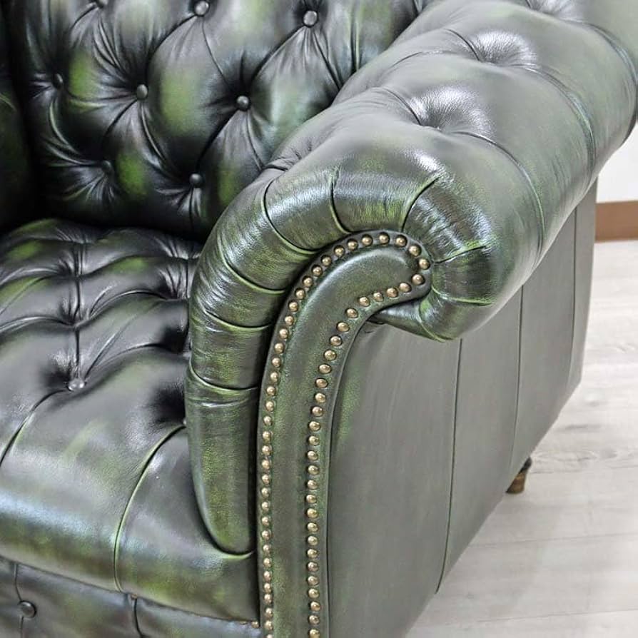 Amazon｜チェスターフィールド 総革 1人がけソファー グリーン