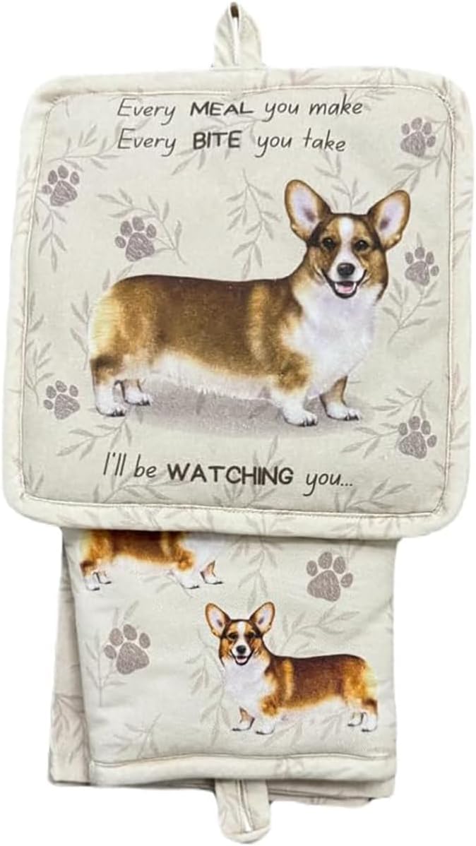 Yorkie 3-Piece Kitchen Set - Oven Mitt, Pot Holder & Kitchen Towel Set, Heat Resistant up to 420 F, Soft Quilted Cotton for Cooking, Baking, BBQ, Pet Lover Gifts (Yorkie)