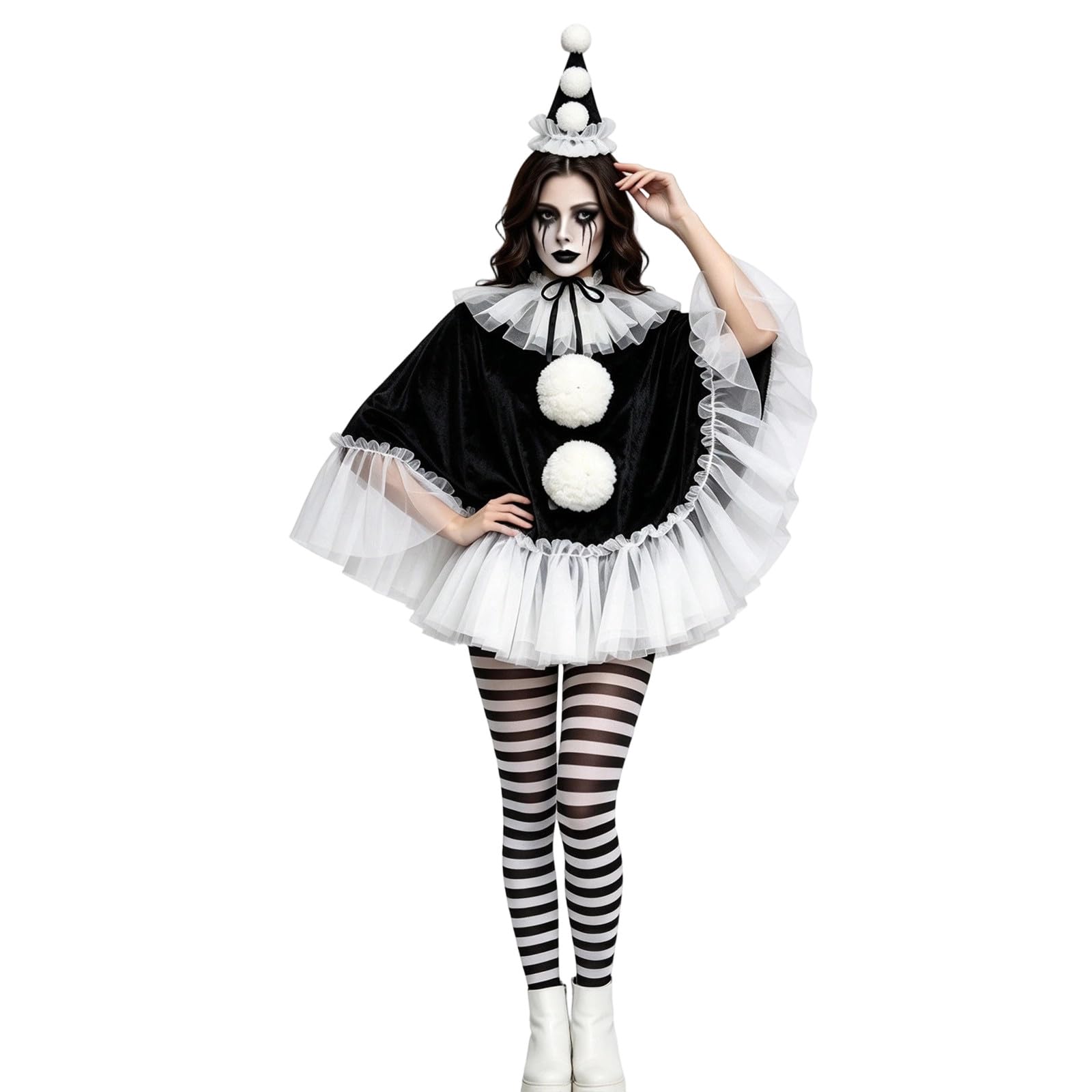 4pcs Black and White Clown Costume Women Halloween Costumes for women