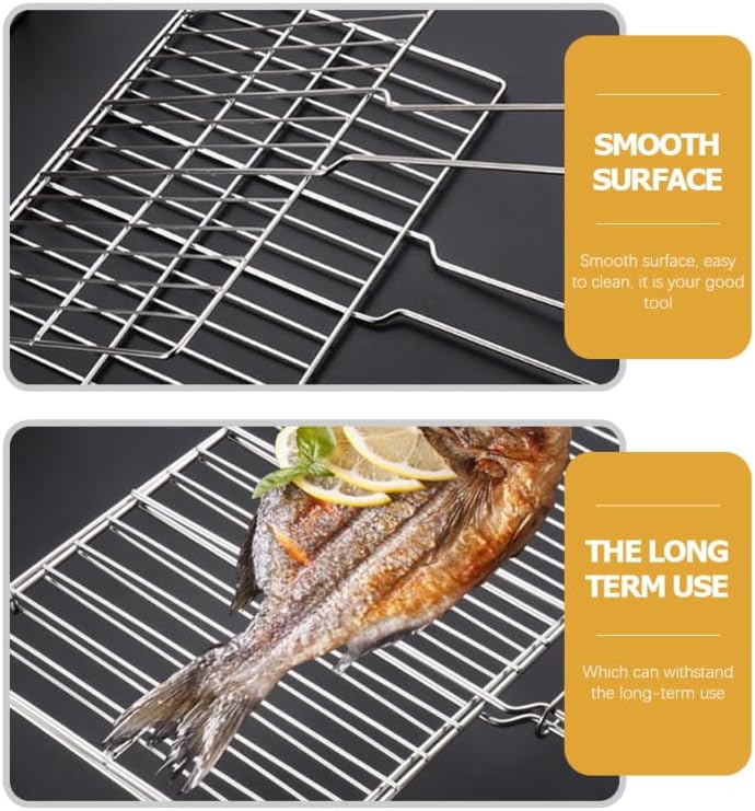 Cabilock Thickened Stainless Steel Fish Grill Basket 15.75X11.81 Inch BBQ Grilling Rack with Handle for Outdoor Cooking Camping Vegetable and Meat Grilling image 5