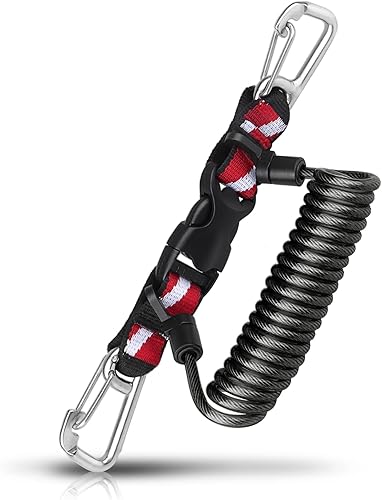OVOVFANY Cordón retráctil para buceo, acero inoxidable 316 de doble clip y núcleo en espiral, cordón antipérdida con hebilla de liberación rápida y