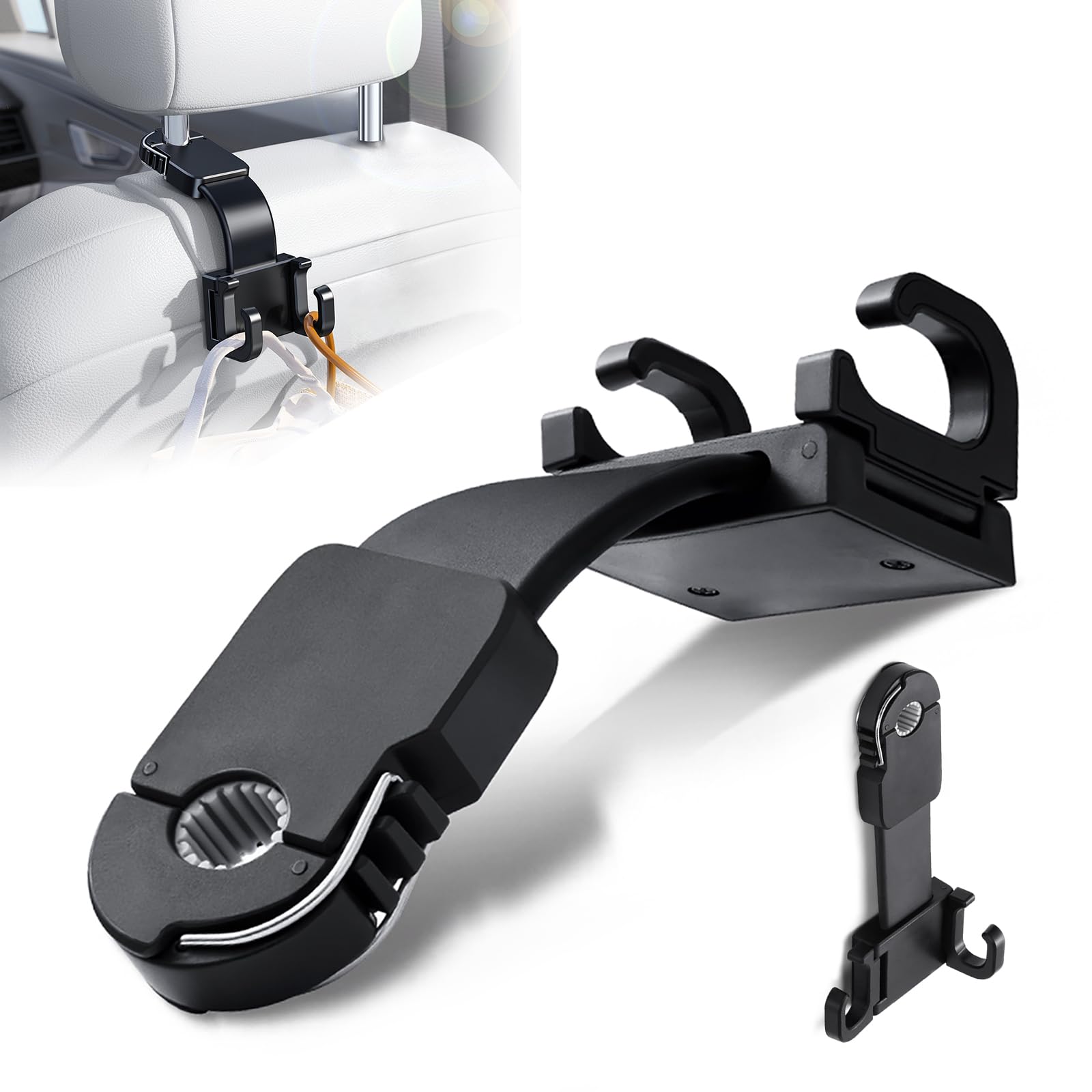 DICMKY 1 Pack Headrest Hooks for Car Seat Organizer Backseat,Multifunctional Foldable 360°Car Purse Hook & Backseat Car Organizers and Storage with Key, Bag, Garbage Bag, Car Accessories for Women Men