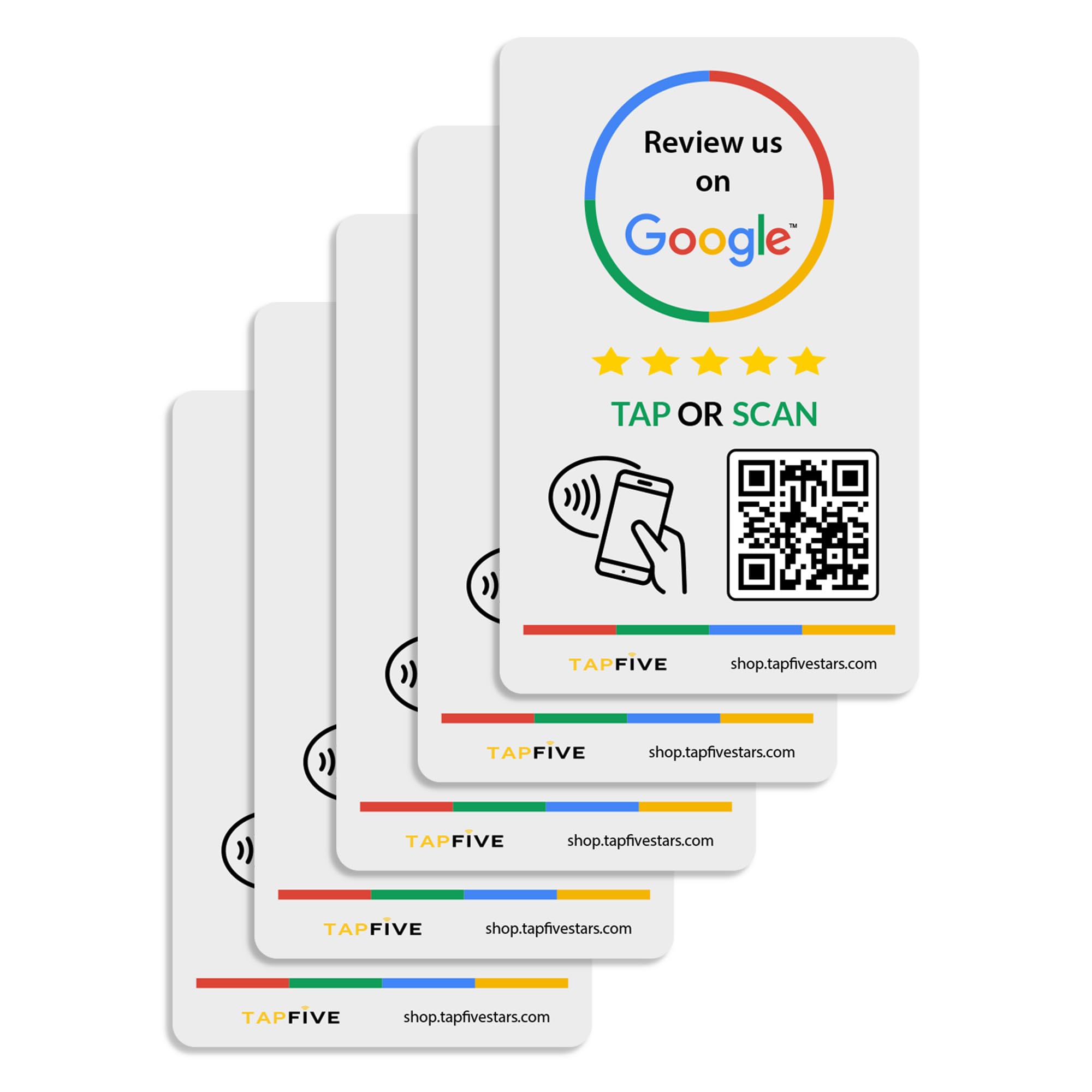 Google Review Tap Stickers, 5-Pack by TapFive: Smart Tap NFC & QR for Instant Reviews - iPhone & Android - Boost Business Reviews Quickly - Powered by TapSnap (5-Pack)