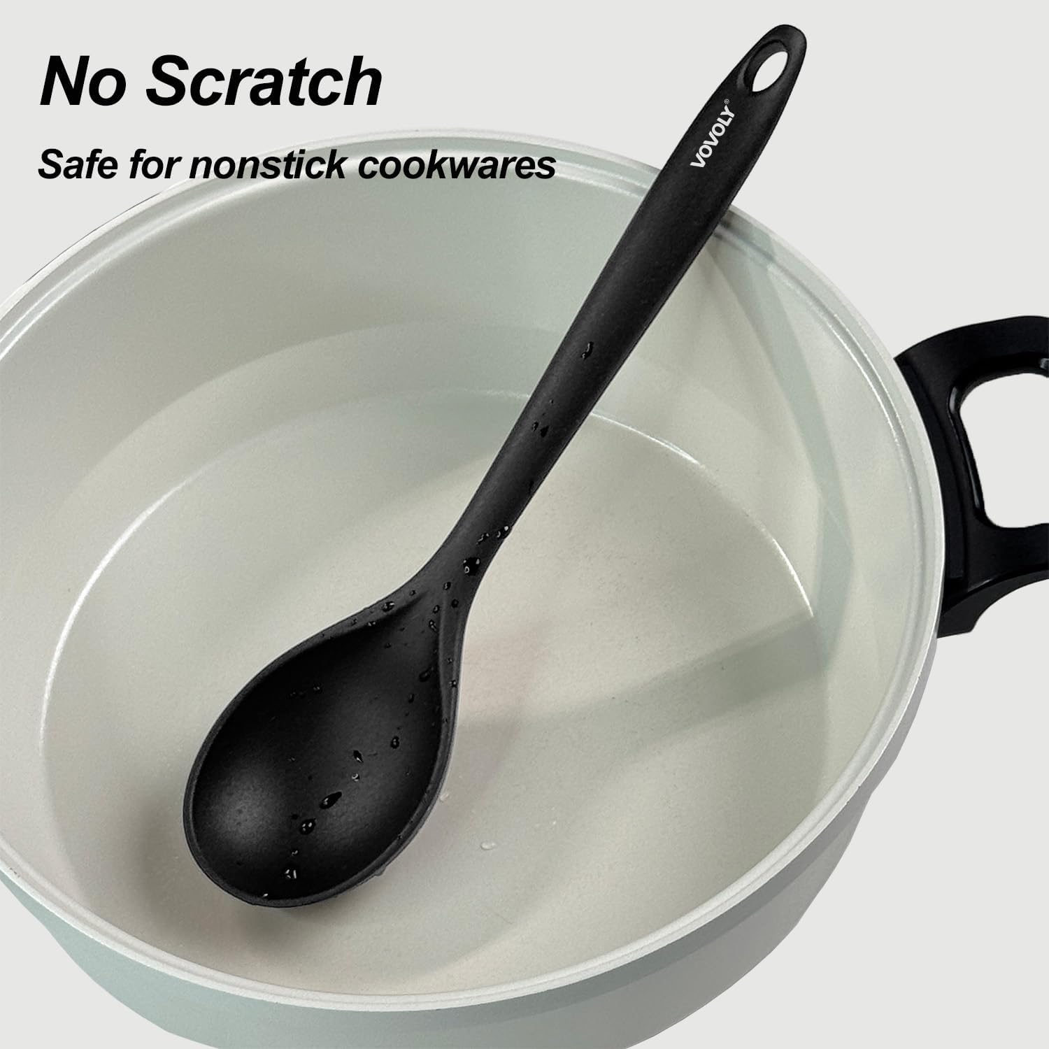VOVOLY Silicone Spoons for Cooking, Solid & Slotted Spoon Set, Med, Black